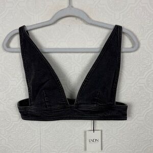LNDN Landon Denim Black Denim Bralette Top NWT Size Medium crop Brami‎ festival